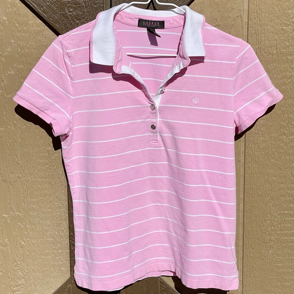 Ralph Lauren Pink and White Striped Polo Blouse